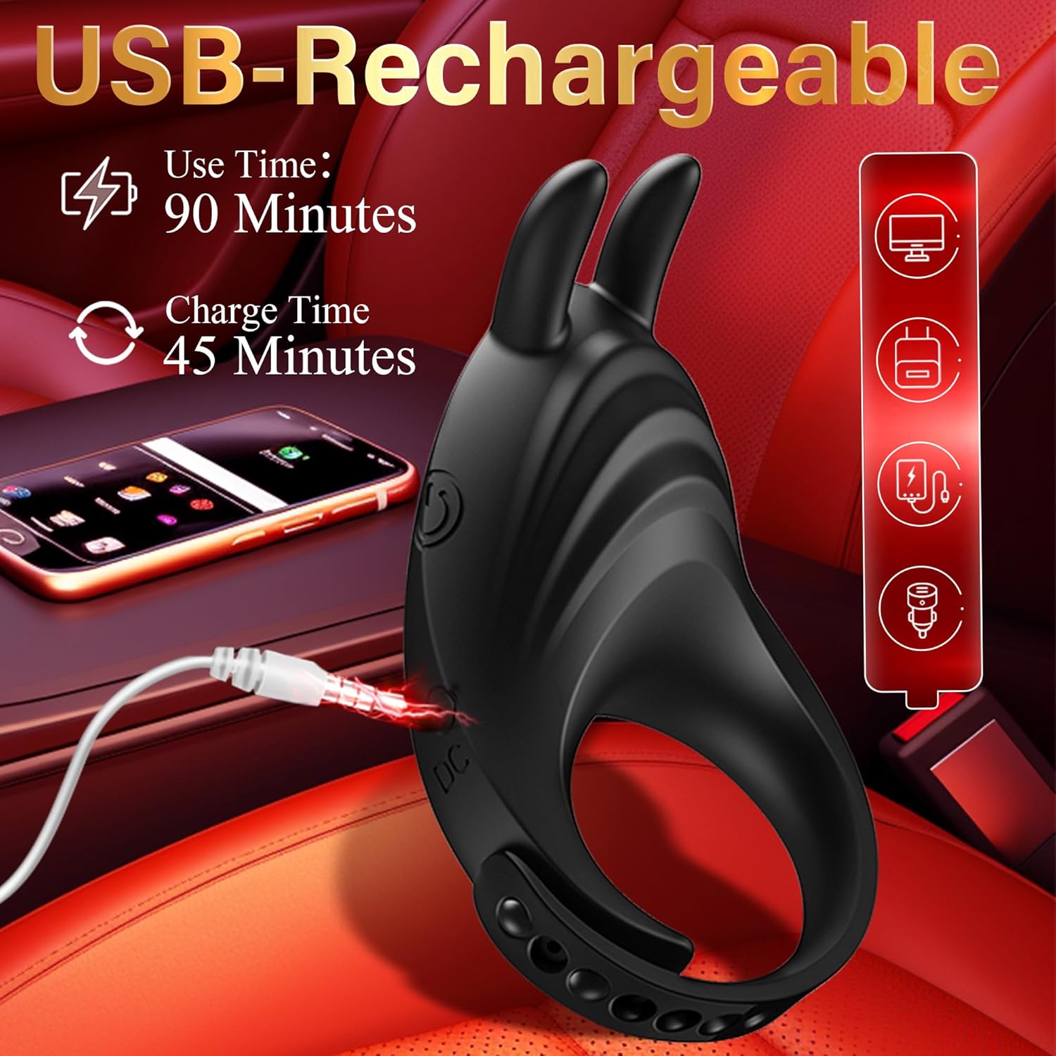 Vibrating Cock Ring Sex Toys for Men - Vibrating Penis Ring Adjustable Size Couples Male Sex Toys Clitoral Stimulator with 7 Vibration Modes, Rabbit Penis Ring Vibrator Couple Adult for Men