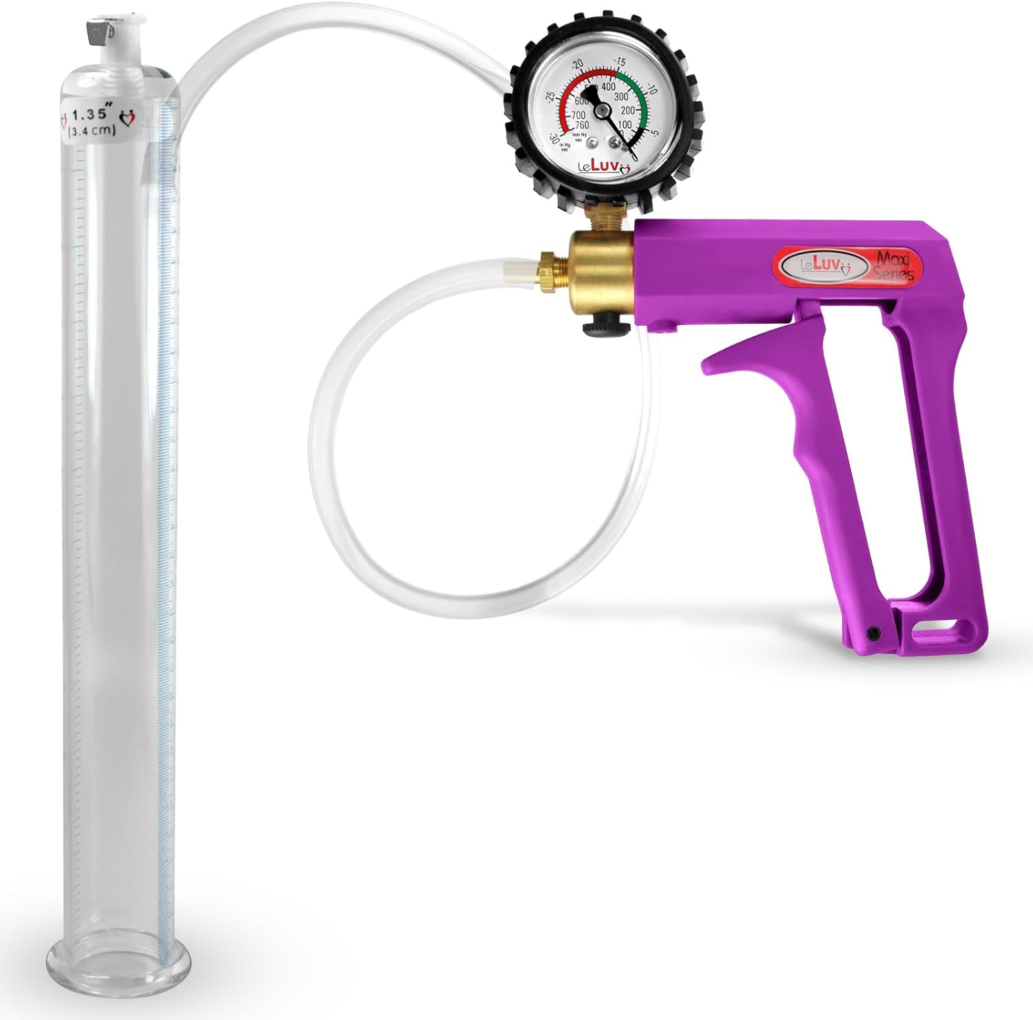 LeLuv Penis Pump Maxi Pink Nylon Handle + Protected Gauge and Clear Hose - 9 inch Length x 1.75 inch Diameter Cylinder LeLuv Penis Pump Maxi Pink Nylon Handle + Protected Gauge and Clear Hose - 9 inch Length x 1.75 inch Diameter Cylinder