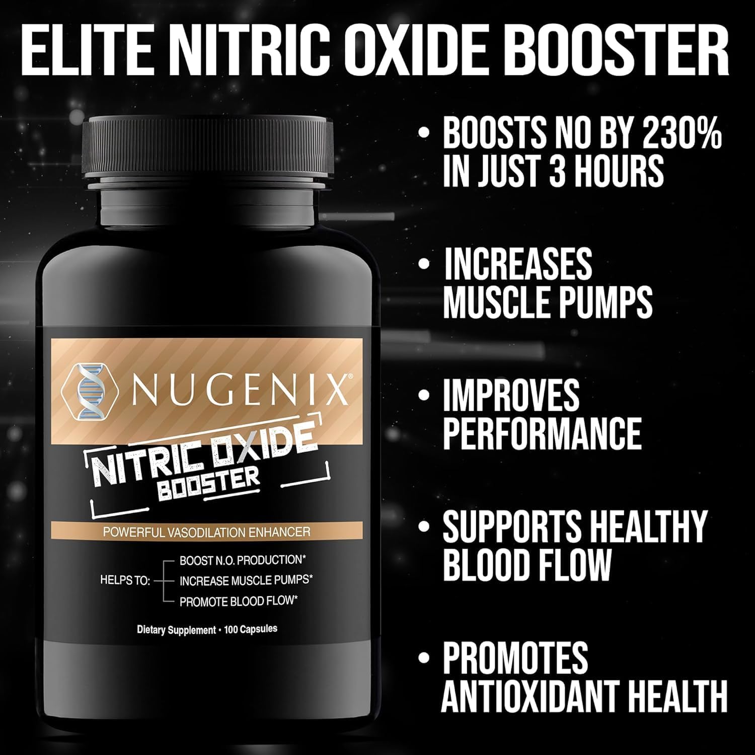 Nugenix Nitric Oxide Booster Supplement - Nitric Oxide Flow, L-Arginine, L-Citrulline, Pine Bark Extract - Vasodilator - 100 Capsules