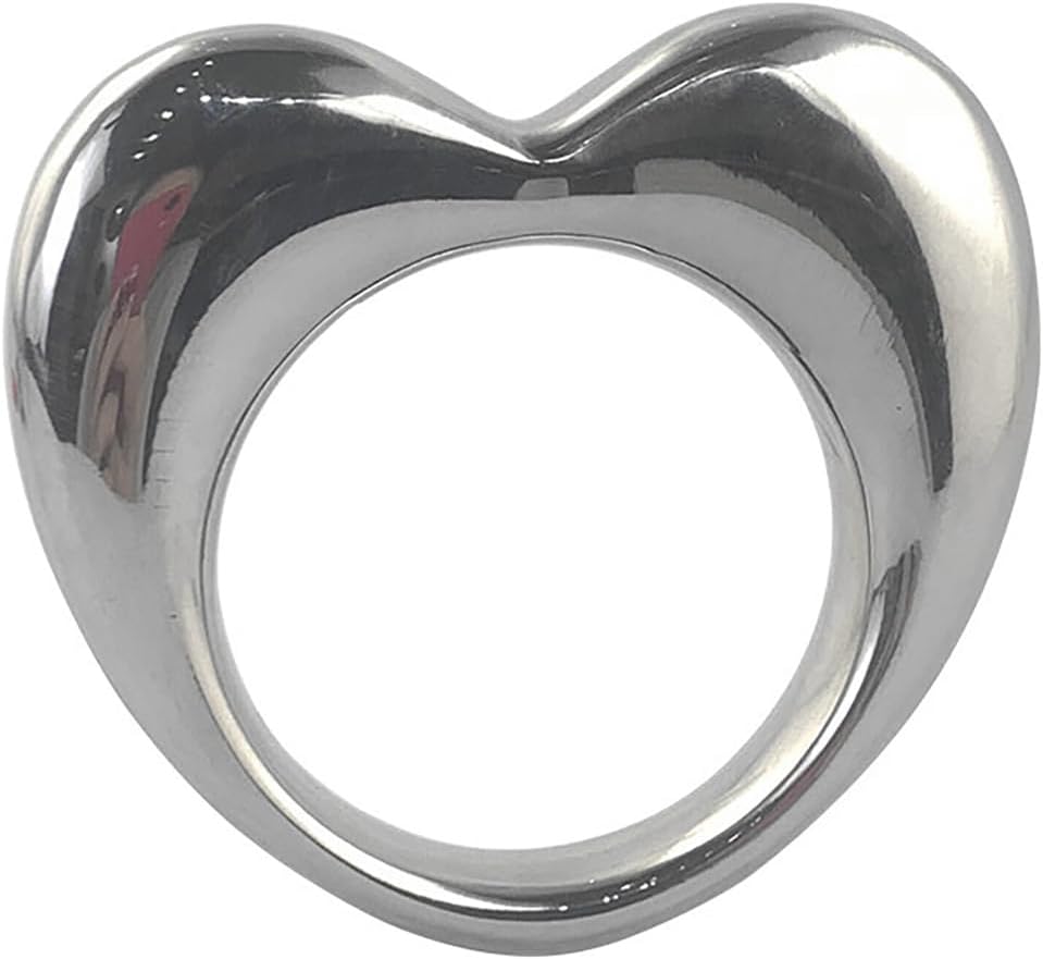 Peach Heart Shaped Stainless Steel Cock Ring Metal Penis Ring Weight Training Delayed Ejaculation Sex Toys for Couples (44mm/1.73In)