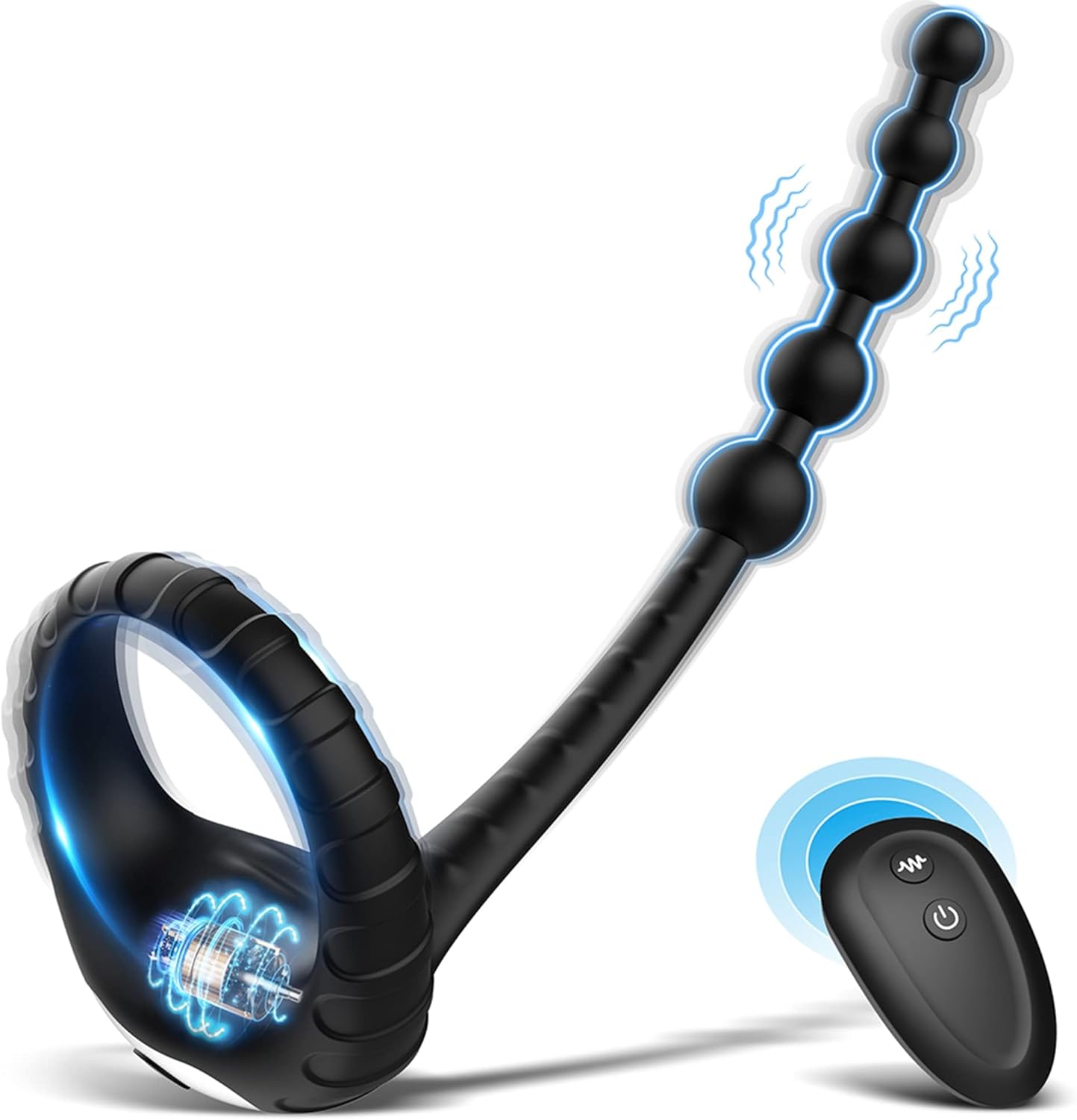 Vibrating Cock Ring with Anal Beads Butt Plug, Sex Toys for Men Couples, 3 in 1 Silicone Penis Ring with 10 Vibration Remote Control Male Penis  Anal Prostate Vibrator Anal Toys for Men Gay Play