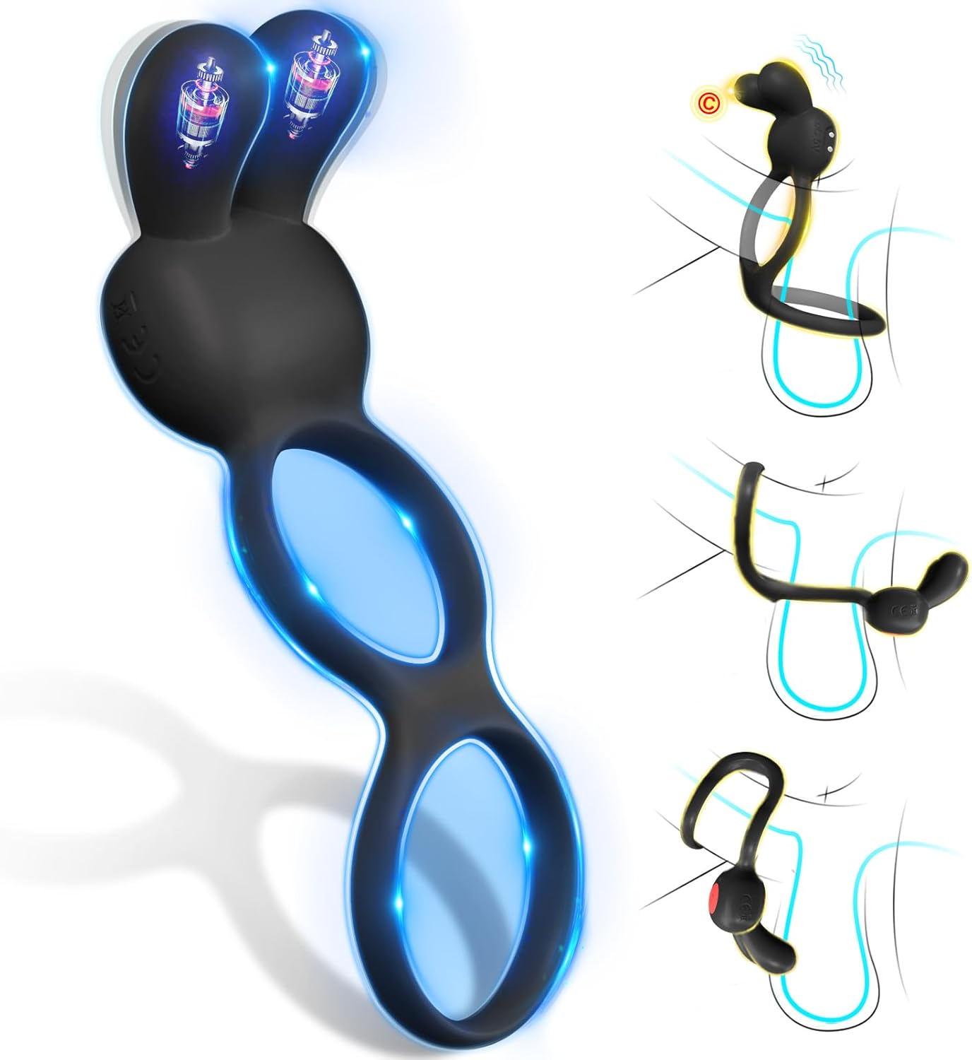 Vibrating Cock Ring with Bunny Ears, Dual Silicone Penis Ring Couple Male Vibrator Sex Toy for Clitoris Testicles Taint Stimulation, Adult Couples Sex Toys, Vibrators Rings for Men Couples Pleasure