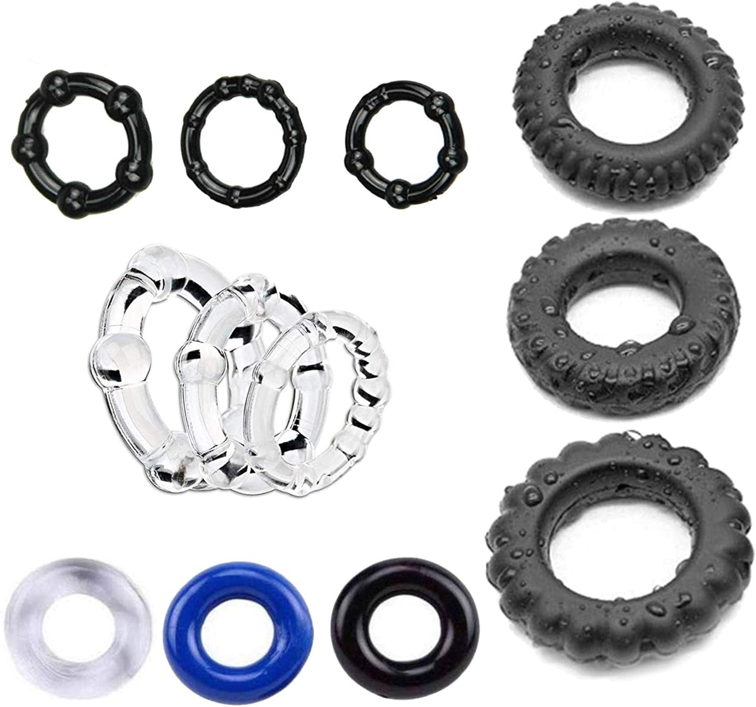 12 PCS Silicone Cock Ring for Man,Penis Ring Delay Ring Medical Grade Erection Enhancing Soft Silicone Penis Rings Sex Toy