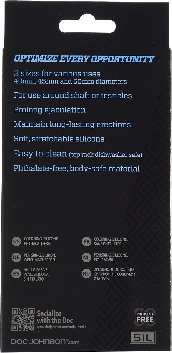 Doc Johnson OptiMALE - Thin 3 C-Ring Set - Stretchy Silicone - Black