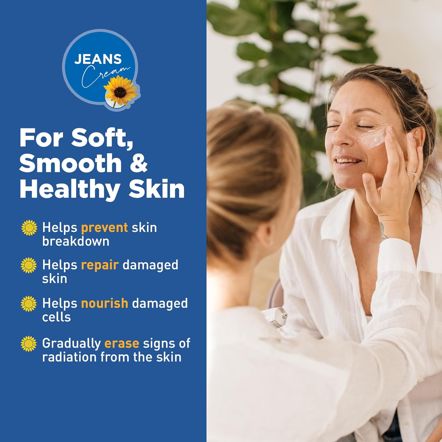 Jeans Cream, Maximum Skin Therapy Radiation Burn Cream, Moisturizing Vitamin E and Aloe Vera Cream for Compromised Skin, Minor Cuts, Sunburn and More, Non-Greasy Formula, 7 oz Jeans Cream, Maximum Skin Therapy Radiation Burn Cream, Moisturizing Vitamin E and Aloe Vera Cream for Compromised Skin, Minor Cuts, Sunburn and More, Non-Greasy Formula, 7 oz