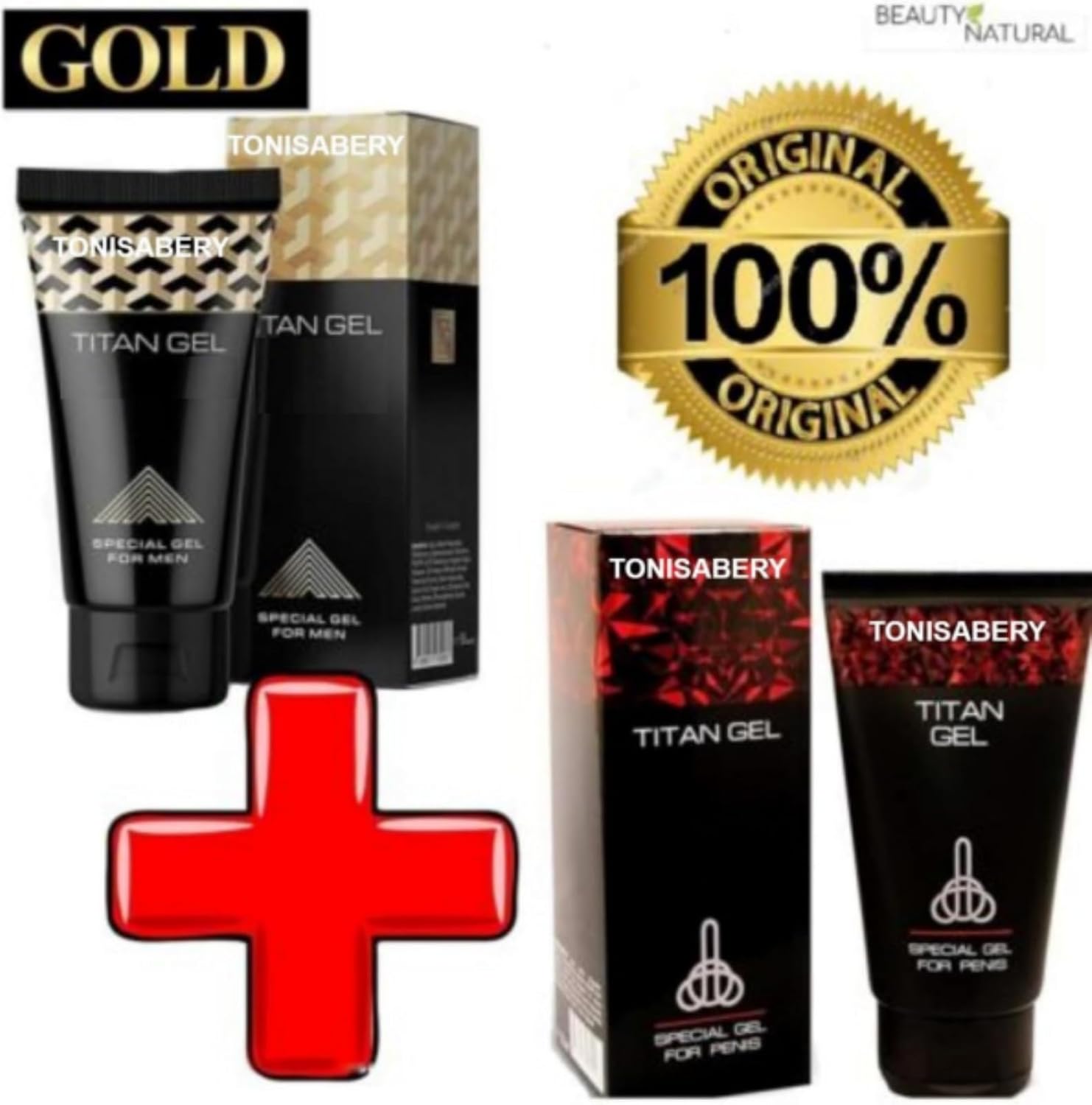 Tonisaberey Gel Red for Men with Original Natural Ti-tan Gel Massage Cream 50ml (Pack of 2)
