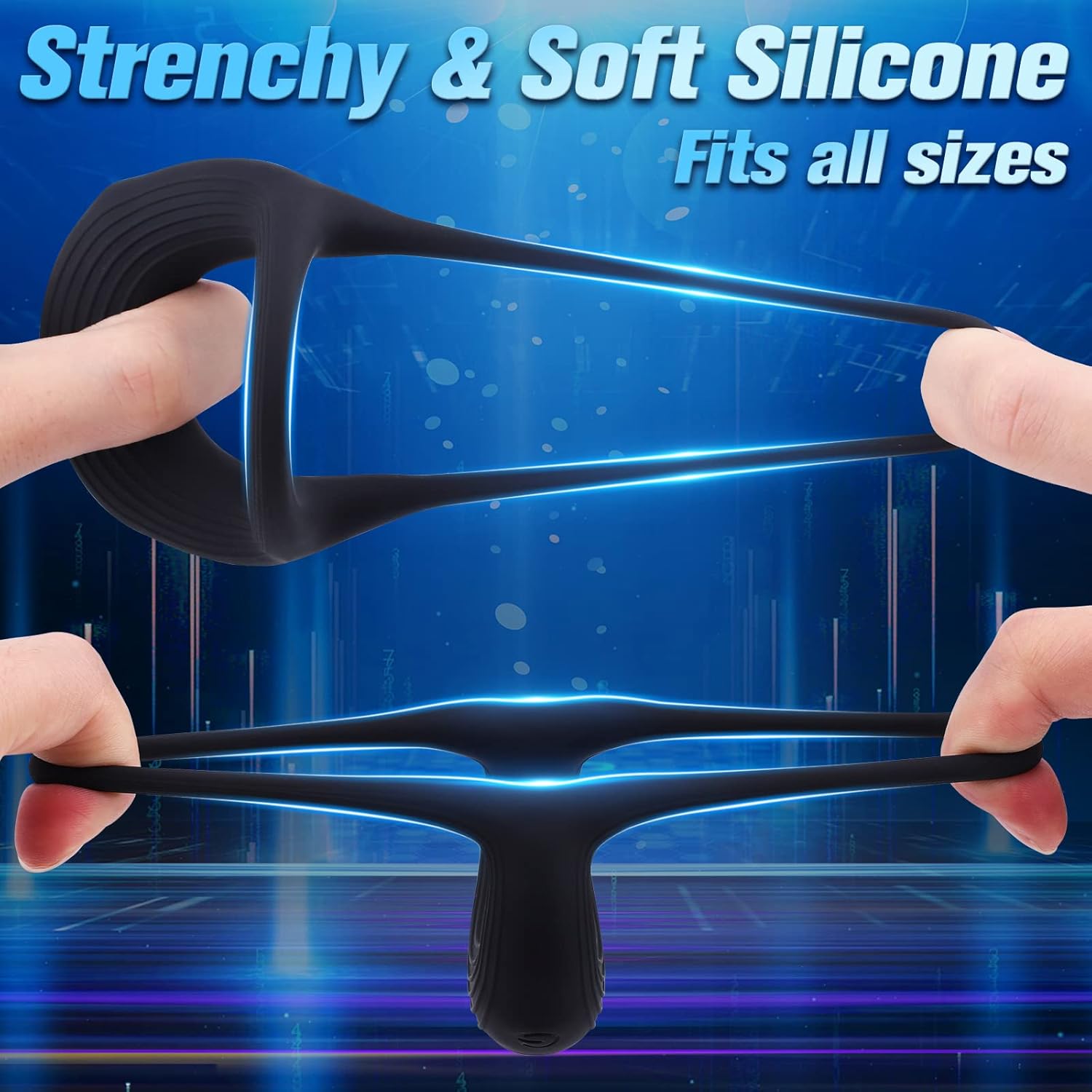 Vibrating Cock Ring, Rechargeable Silicone Stretchy Penis Ring Vibrator with 10 Frequencies, Triangular Male Erection Enhancing Sex Toy for Man and Couple Play