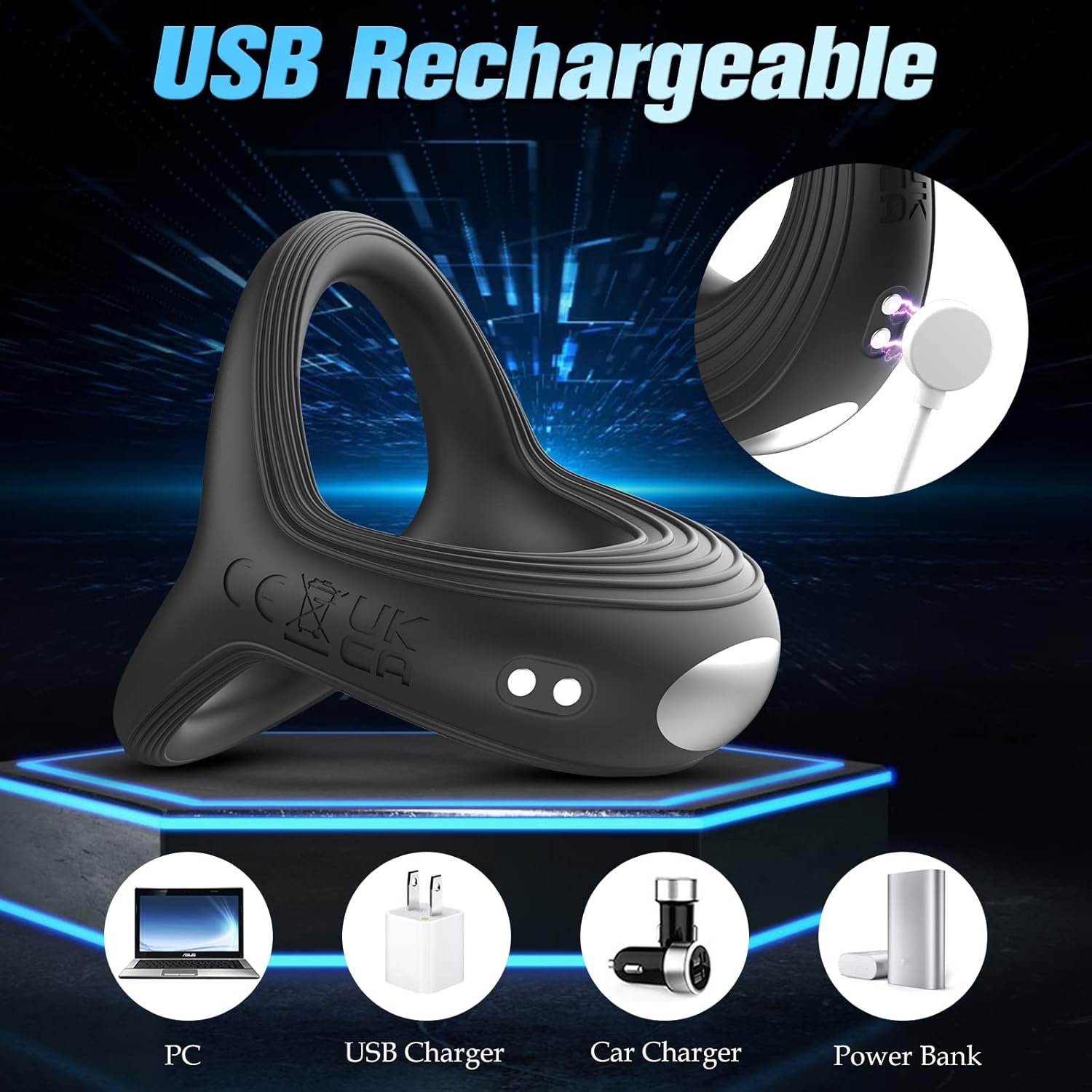 Vibrating Cock Ring, Rechargeable Silicone Stretchy Penis Ring Vibrator with 10 Frequencies, Triangular Male Erection Enhancing Sex Toy for Man and Couple Play