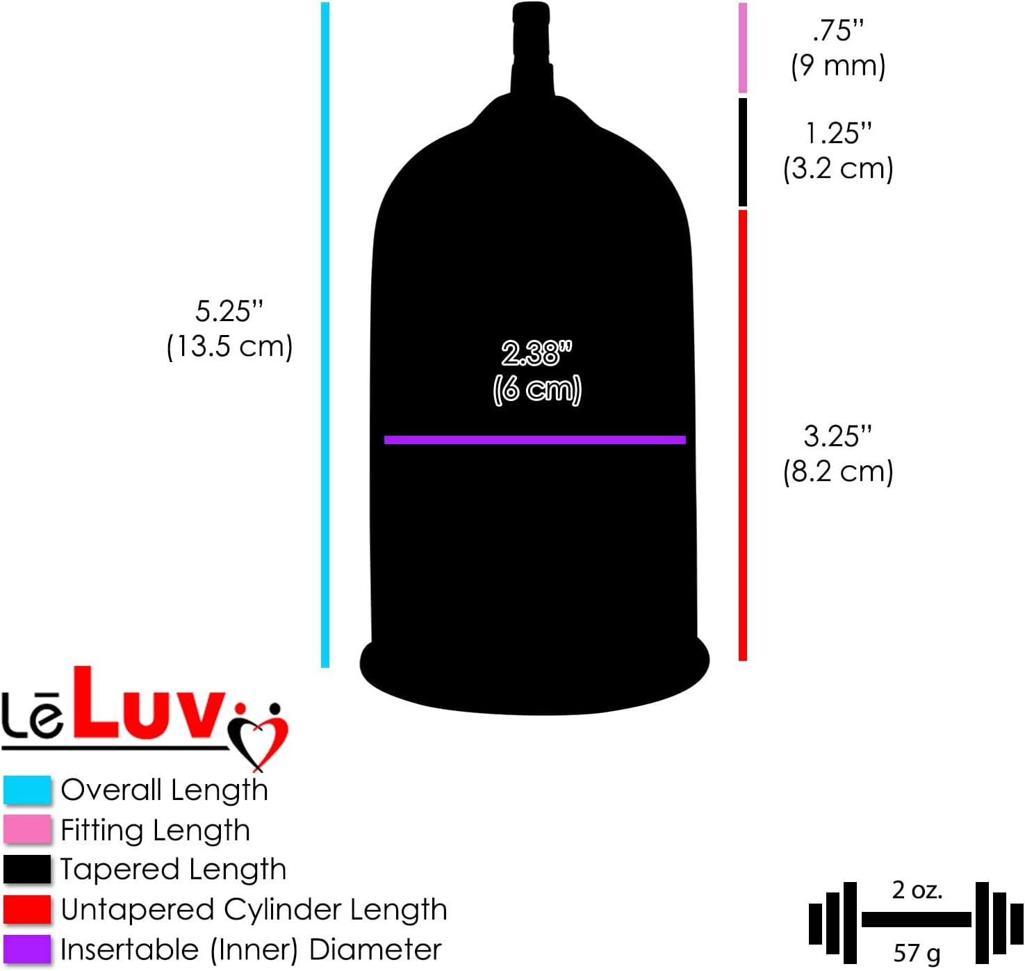 LeLuv EasyOp 2.5 Inch Diameter by Inch Length Penis Head Vacuum Cylinder with Large Opening (1.4 Inch) Silicone Sleeve