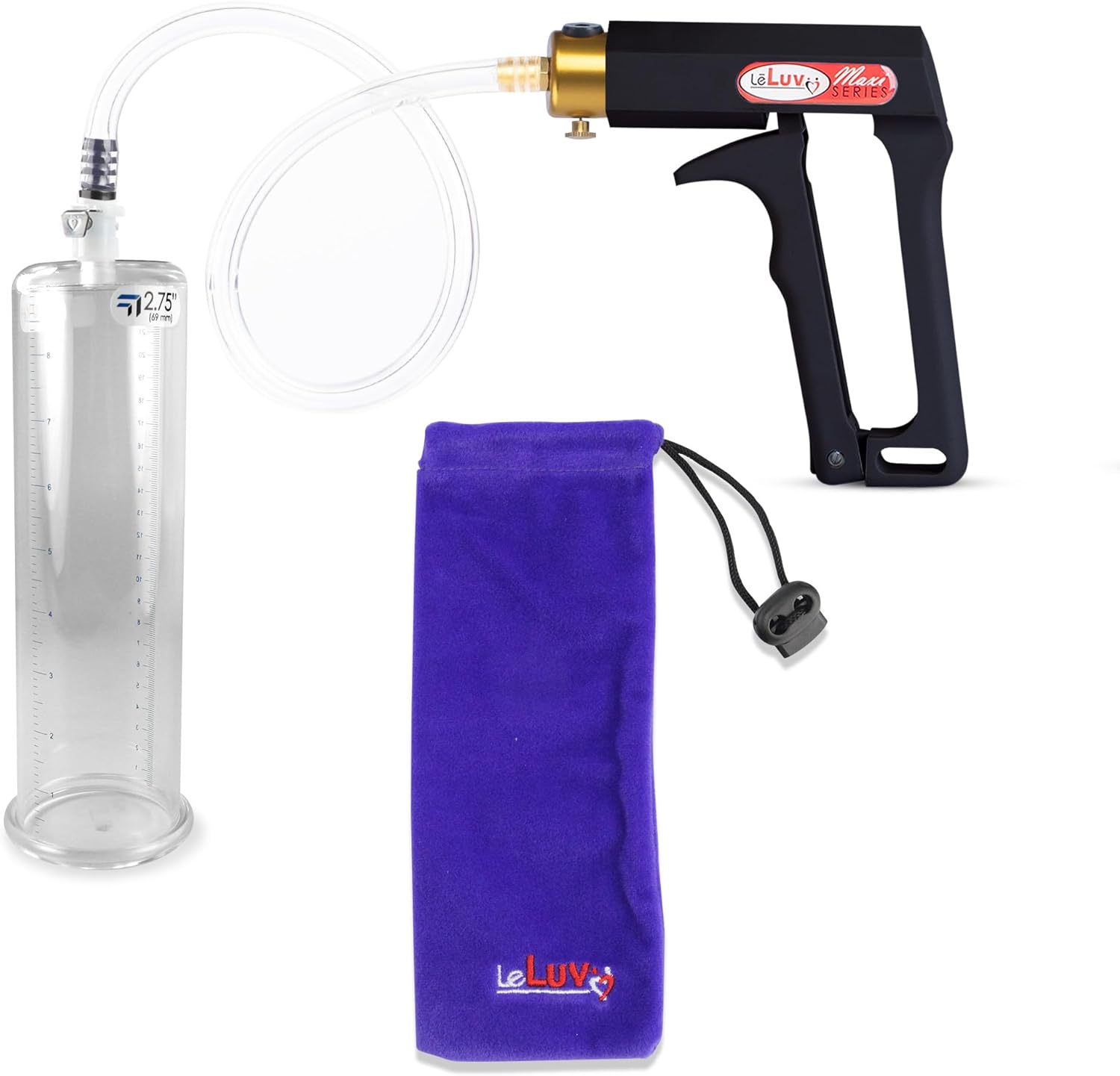 LeLuv Penis Pump Maxi Red Handle with Clear Hose - inch Length x 2.50 inch Diameter Cylinder