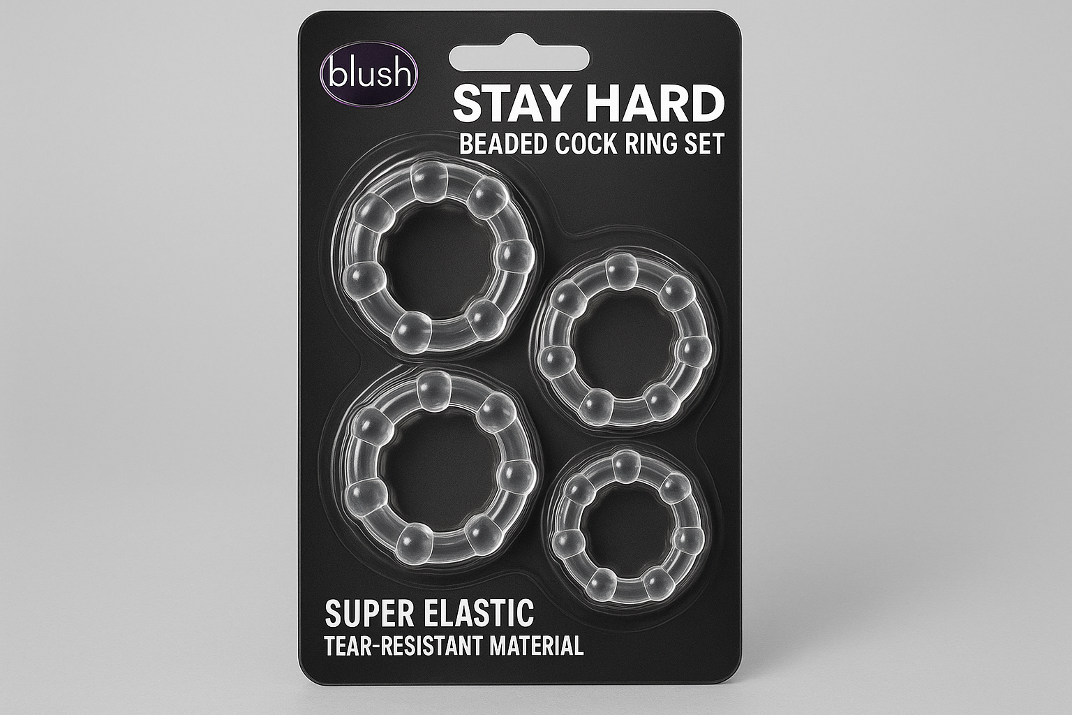 Blush Novelties Adult Sex Toys - Stay Hard Beaded Cock Ring Set - Super Elastic Erection Enhancer Penis Rings - Tear Resistant - One Size Fits All - Sexual Wellness Pleasure for Men, Couples - Clear