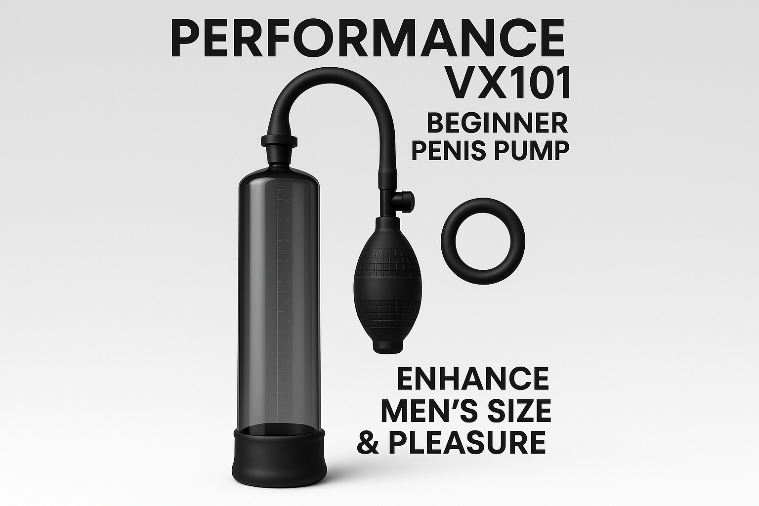 Blush Performance VX101 Beginner Penis Pump - Enhancement Vacuum Pump w/Soft Silicone Tubing Cylinder Sleeve, Powerful Suction Ball w/Stay Hard Cock Ring - Mens Size Gainer Adult Sex Toy - Black