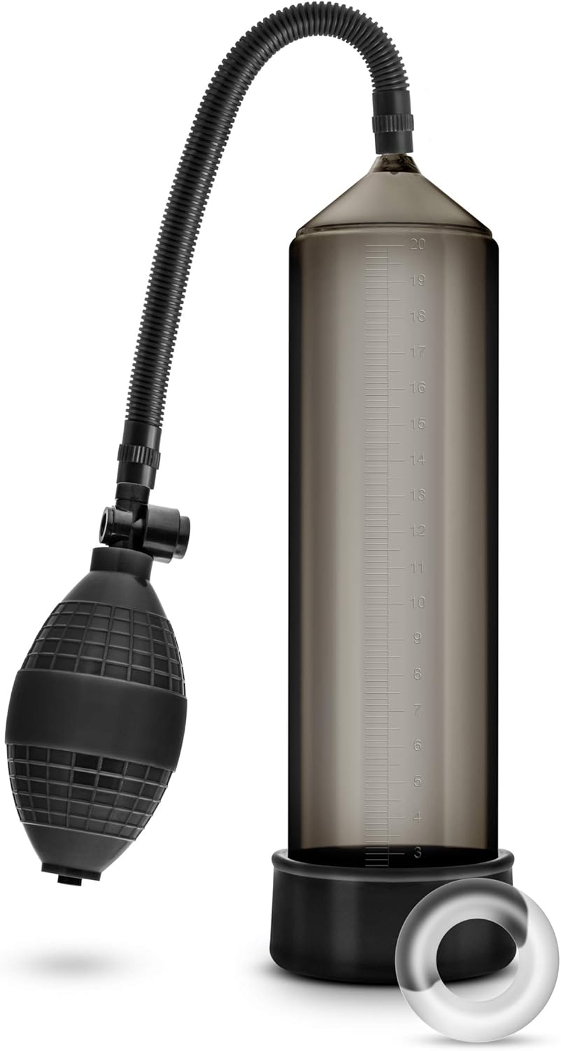 Blush Performance VX101 Beginner Penis Pump - Enhancement Vacuum Pump w/Soft Silicone Tubing Cylinder Sleeve, Powerful Suction Ball w/Stay Hard Cock Ring - Mens Size Gainer Adult Sex Toy - Black