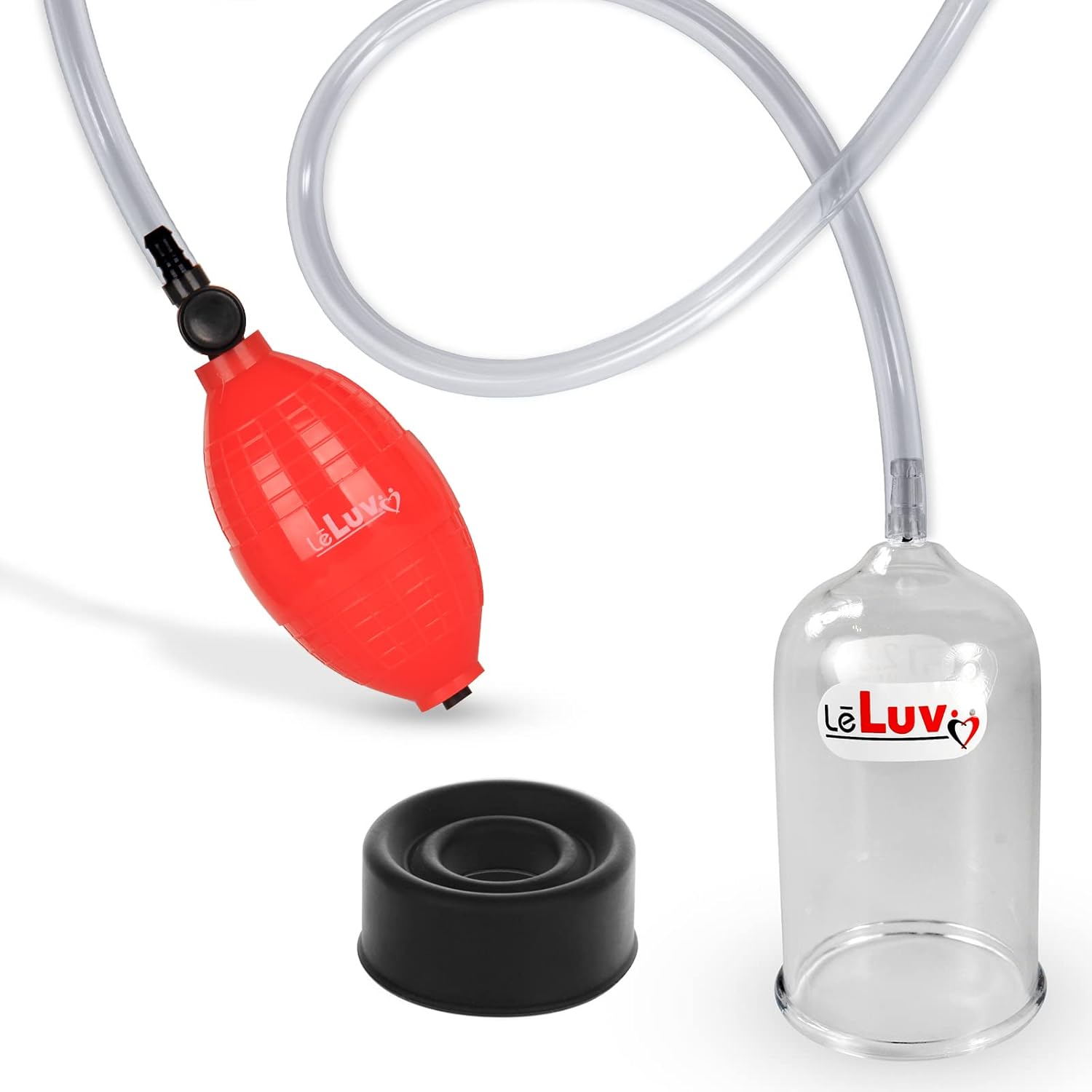 LeLuv EasyOp Tgrip Handle Penis Glans (Head) Vacuum Pump Kit with Silicone Heavy Duty Black Sleeve