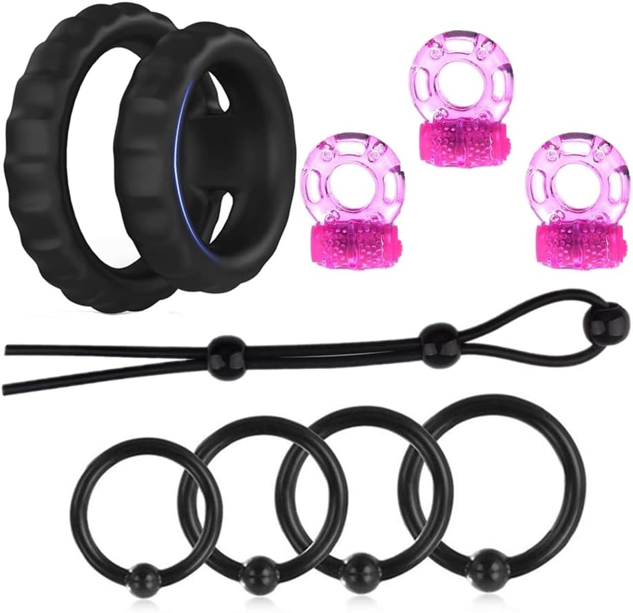 Silicone Penis Ring for Men 7Pcs, Ultra Soft Stretchy Cock Ring Penis Enlargers Erect Support Ring,Adjustable Penis Rings for Male Erection Enhancing Sex Toy for Men Long Lasting (Premium D)