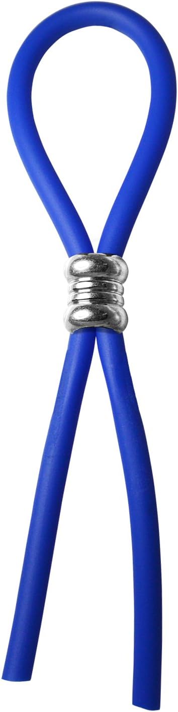 A Cock Ring Adjustable Silicone Blue Cord with Stainless Steel Grooved Barrel Bead for Tension Control Tight Accurate fit