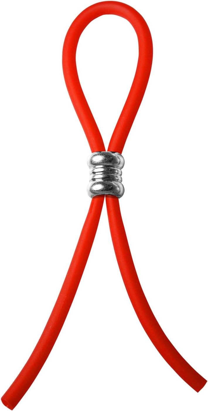 A Cock Ring Adjustable Silicone Blue Cord with Stainless Steel Grooved Barrel Bead for Tension Control Tight Accurate fit