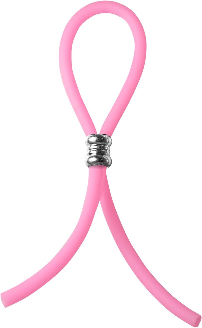 A Cock Ring Adjustable Silicone Blue Cord with Stainless Steel Grooved Barrel Bead for Tension Control Tight Accurate fit