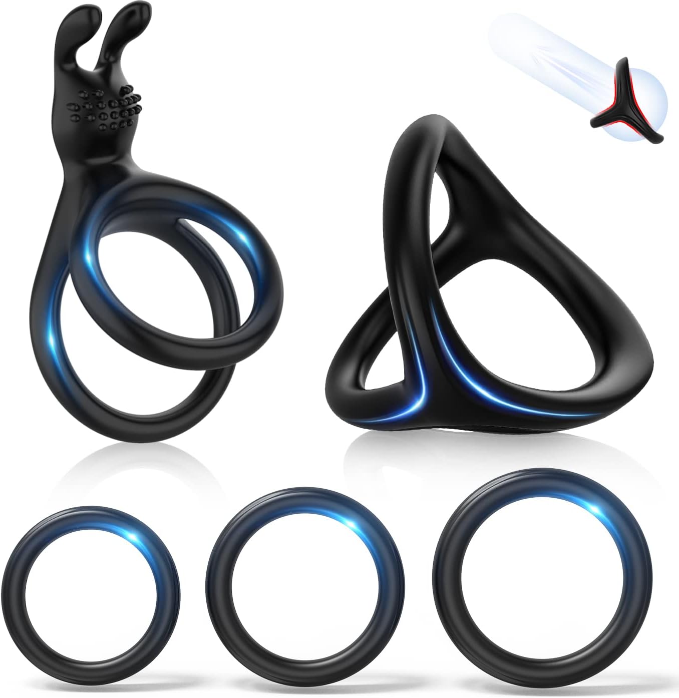 Silicone Penis Rings Cockrings - Vlatne 5pcs Ultra Soft Cock Ring Set for Men Longer Lasting Erection, Adult Sex Toys for Men