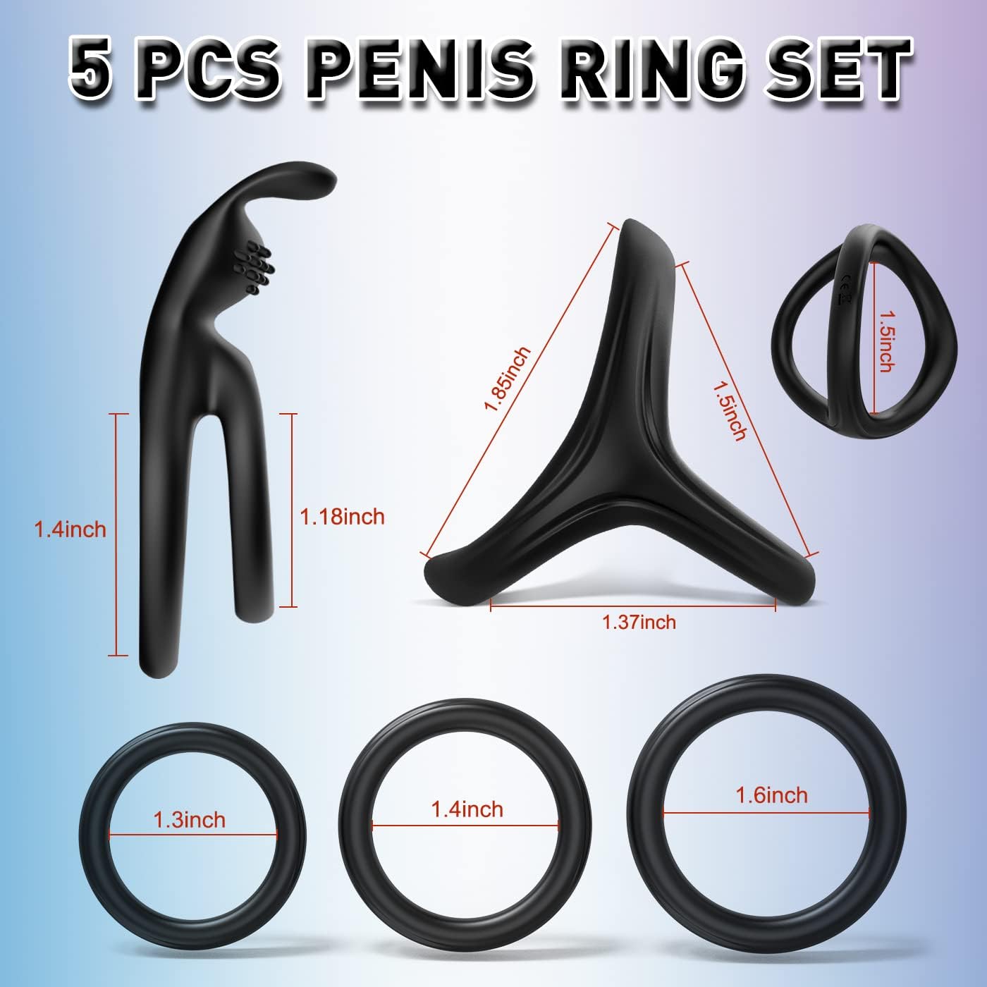 Silicone Penis Rings Cockrings - Vlatne 5pcs Ultra Soft Cock Ring Set for Men Longer Lasting Erection, Adult Sex Toys for Men