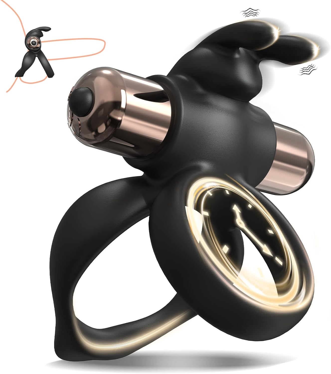 Vibrating Double Cock Ring - Bunny Ears Penis Ring with Vibration Modes for Men Longer Harder Stronger & Testicles