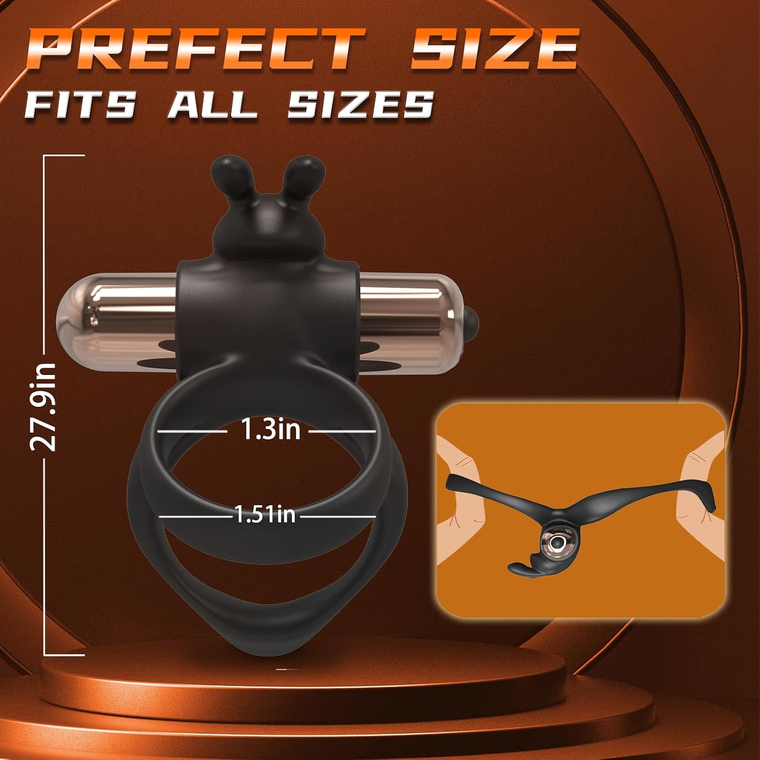 Vibrating Double Cock Ring - Bunny Ears Penis Ring with Vibration Modes for Men Longer Harder Stronger & Testicles
