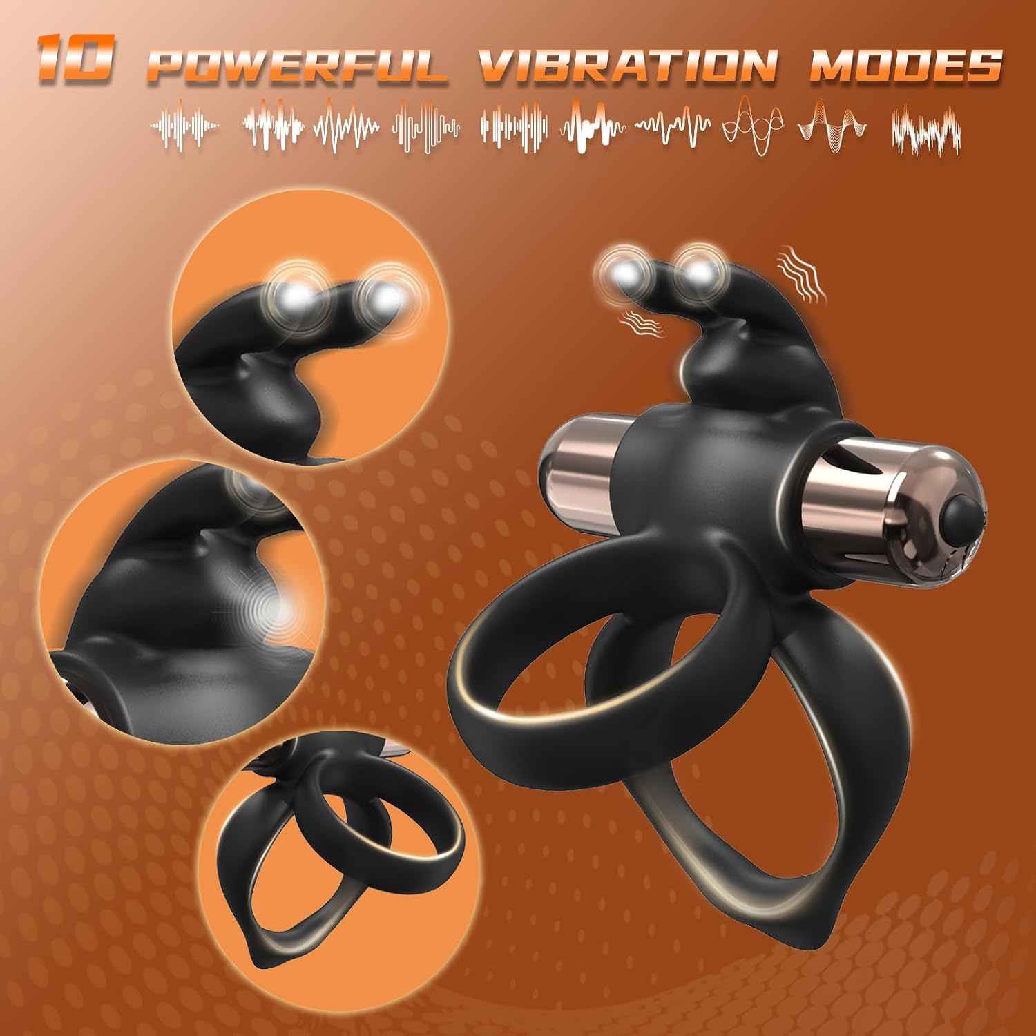 Vibrating Double Cock Ring - Bunny Ears Penis Ring with Vibration Modes for Men Longer Harder Stronger & Testicles