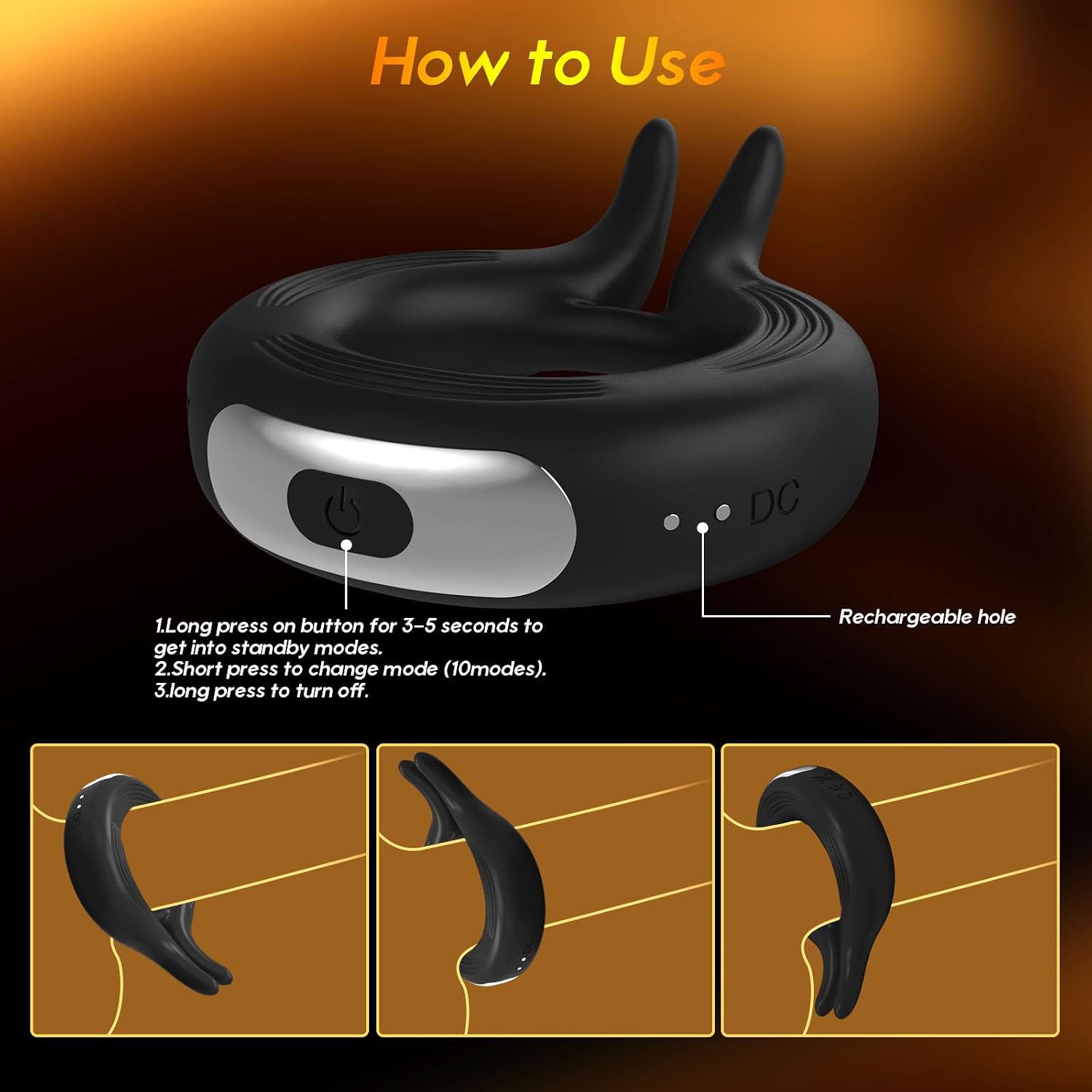 Vibrating Penis Ring for Male,Pleasure Cock Ring Vibrator,Silicone Stretchy Cockrings for Erection Stimulating with 10