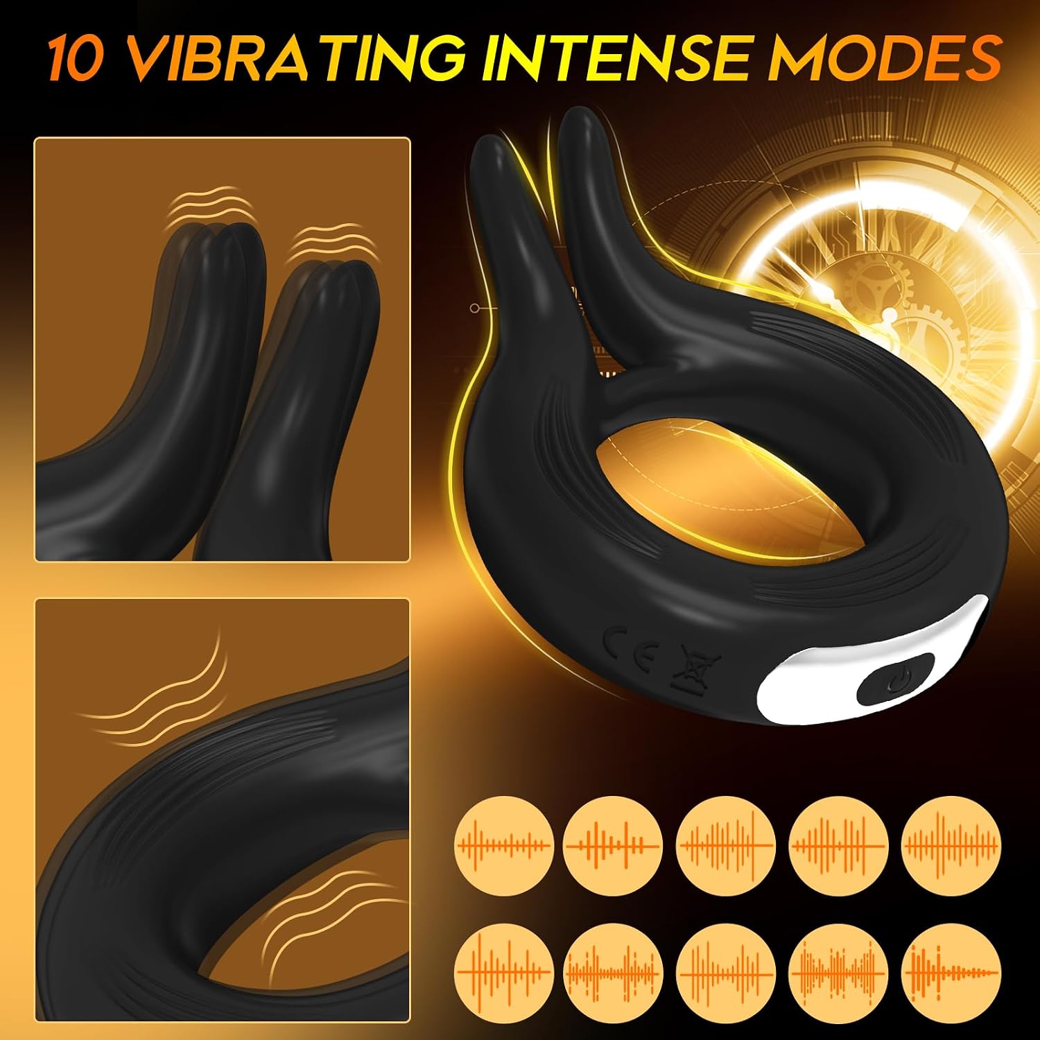 Vibrating Penis Ring for Male,Pleasure Cock Ring Vibrator,Silicone Stretchy Cockrings for Erection Stimulating with 10